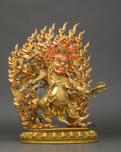 Right-side view of Guru Dragpo Statue Tibetan wrathful protector deity on lotus seat