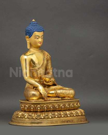 Right-side view of Premium Shakyamuni Buddha seated on double-layered lotus