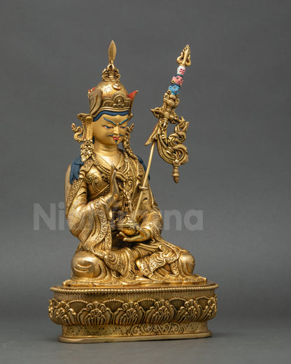 Right-side view showing Dojre at chest, gold fire-gilded Nepalese craftsmanship