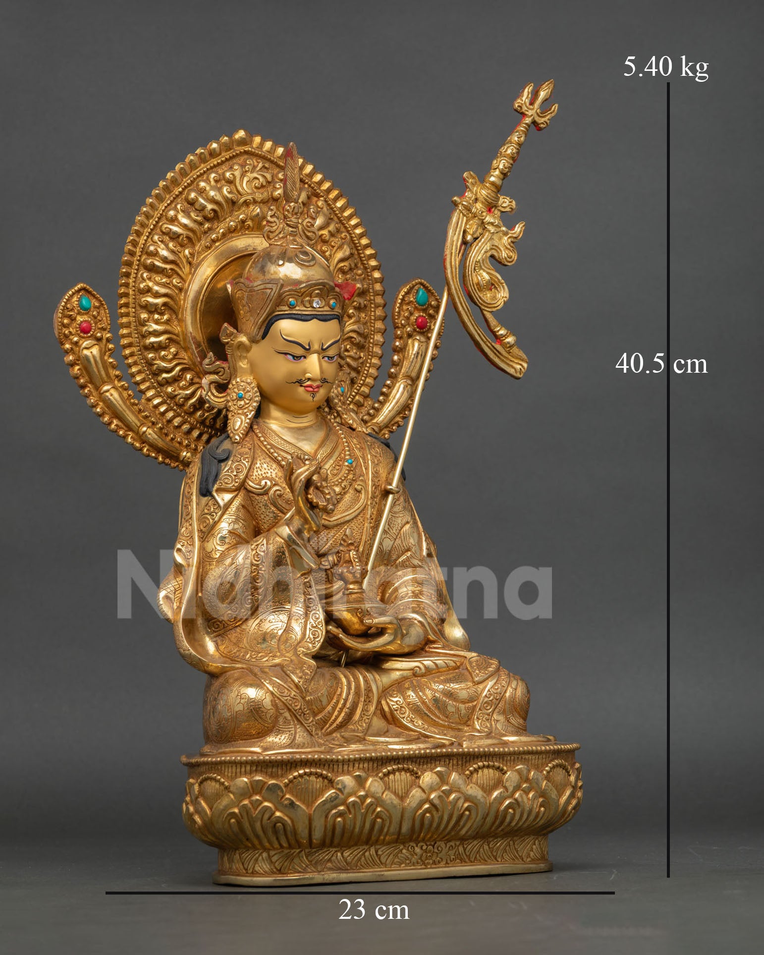 Right view Tsokye Dorje statue copper Buddhist sculpture showing side profile, detailed robes and sacred ritual elements