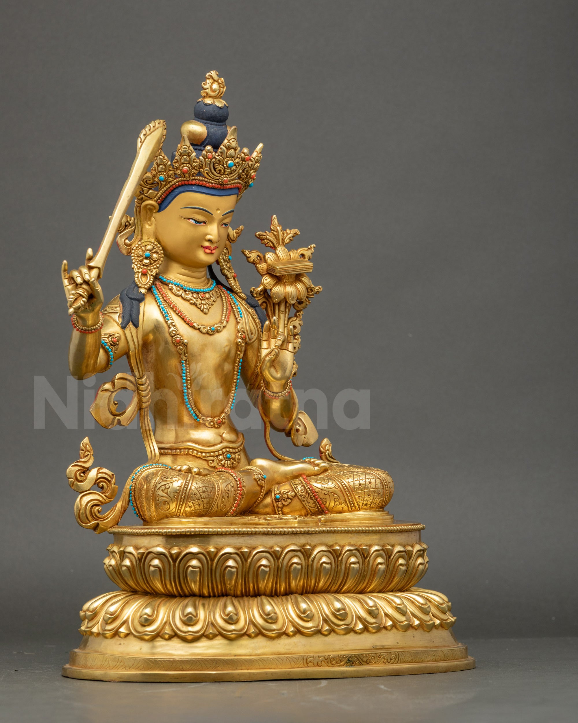 Right Side of Manjushri Bodhisattva Sculpture with Sword and Flower