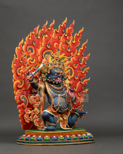 Right profile of Achala Statue with sword, lasso, and blazing halo