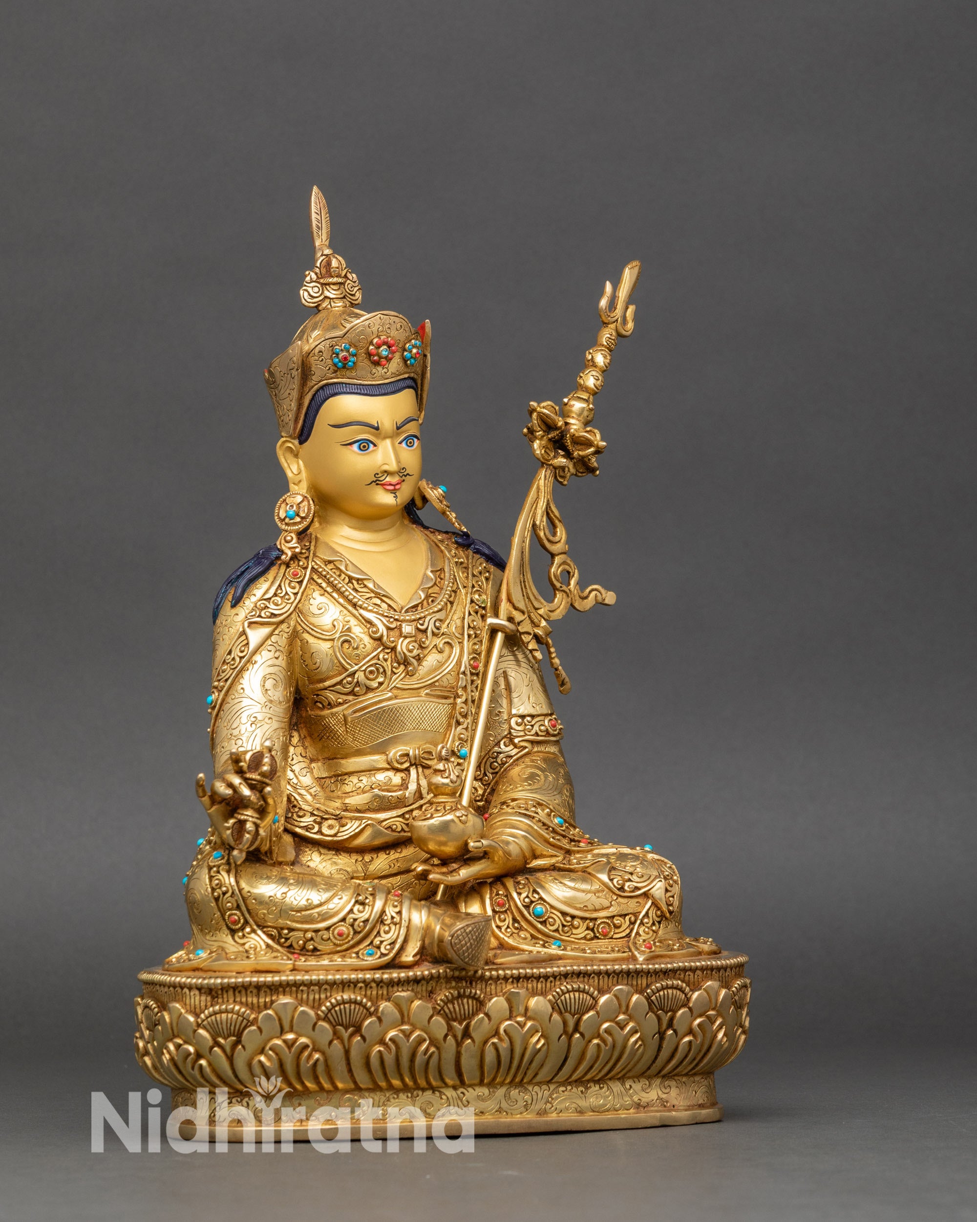 Right profile of Guru Padmasambhava Statue, traditional Nepalese Buddhist artwork