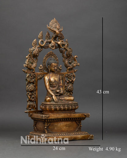 Right profile of Shakyamuni Buddha statue, antique finish copper and gold fire gilding