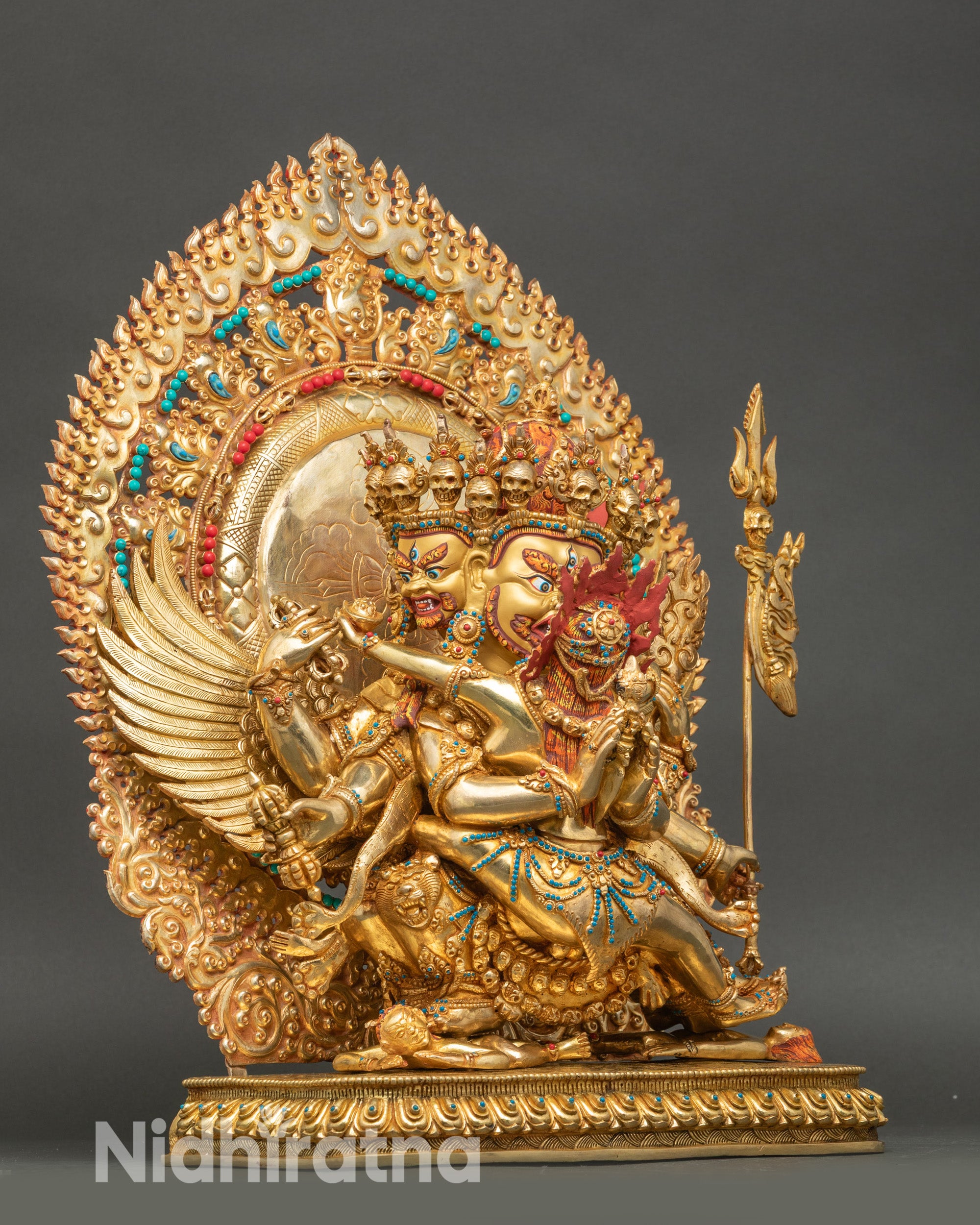 Right profile of Vajrakilaya Yab-Yum statue, handcrafted Nepalese Buddhist art