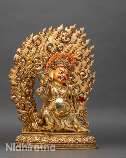 Right profile of Vajrapani Bodhisattva statue, handcrafted Nepalese altar sculpture