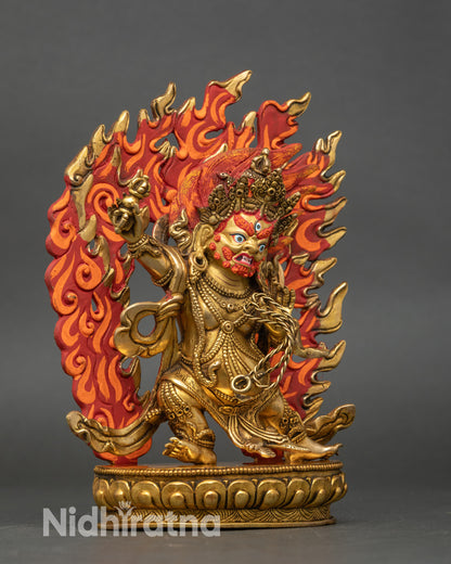 Right profile of Vajrapani holding vajra and lasso in dynamic dancing posture