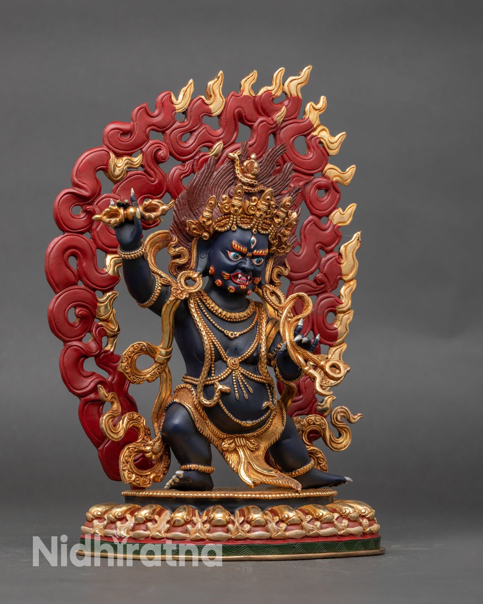 Right profile of Vajrapani protector deity on lotus throne
