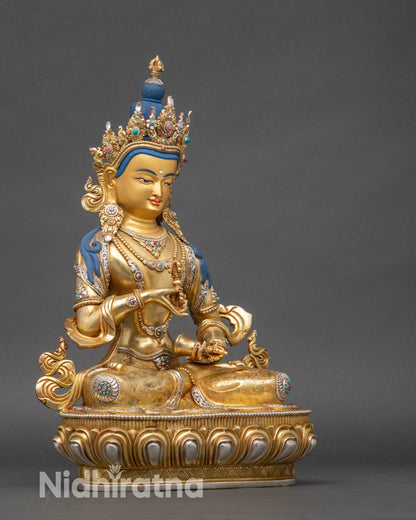 Right profile of Vajrasattva Dorje Sempa statue lotus pedestal view