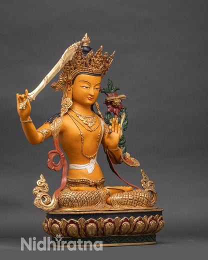 Right profile of large Manjushri statue, Nepalese Buddhist altar art