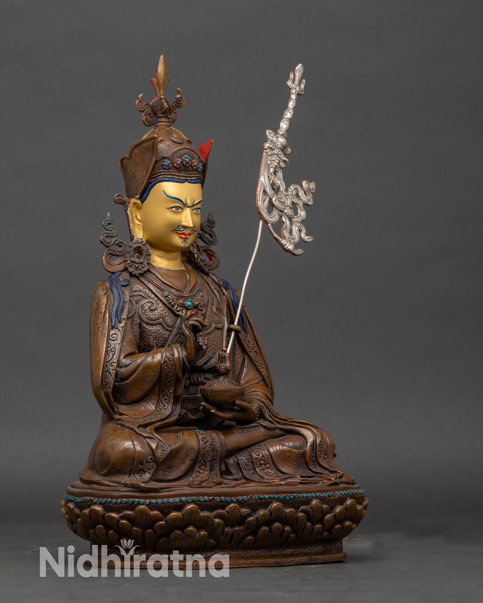Right profile of the Tsokye Dorje copper statue, ideal for meditation and spiritual altar display.