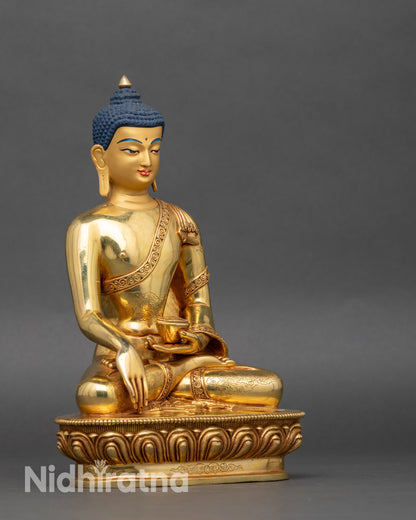 Right side view Shakyamuni Buddha statue lotus base Nepal art