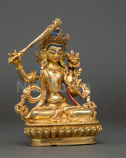 Right side of Manjushri Buddha Statue handcrafted Nepalese copper sculpture