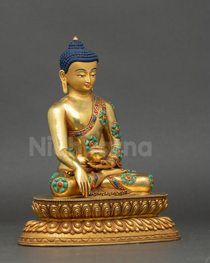 Right side of Shakyamuni Buddha Statue displaying copper craftsmanship and 24K gold fire-gilding