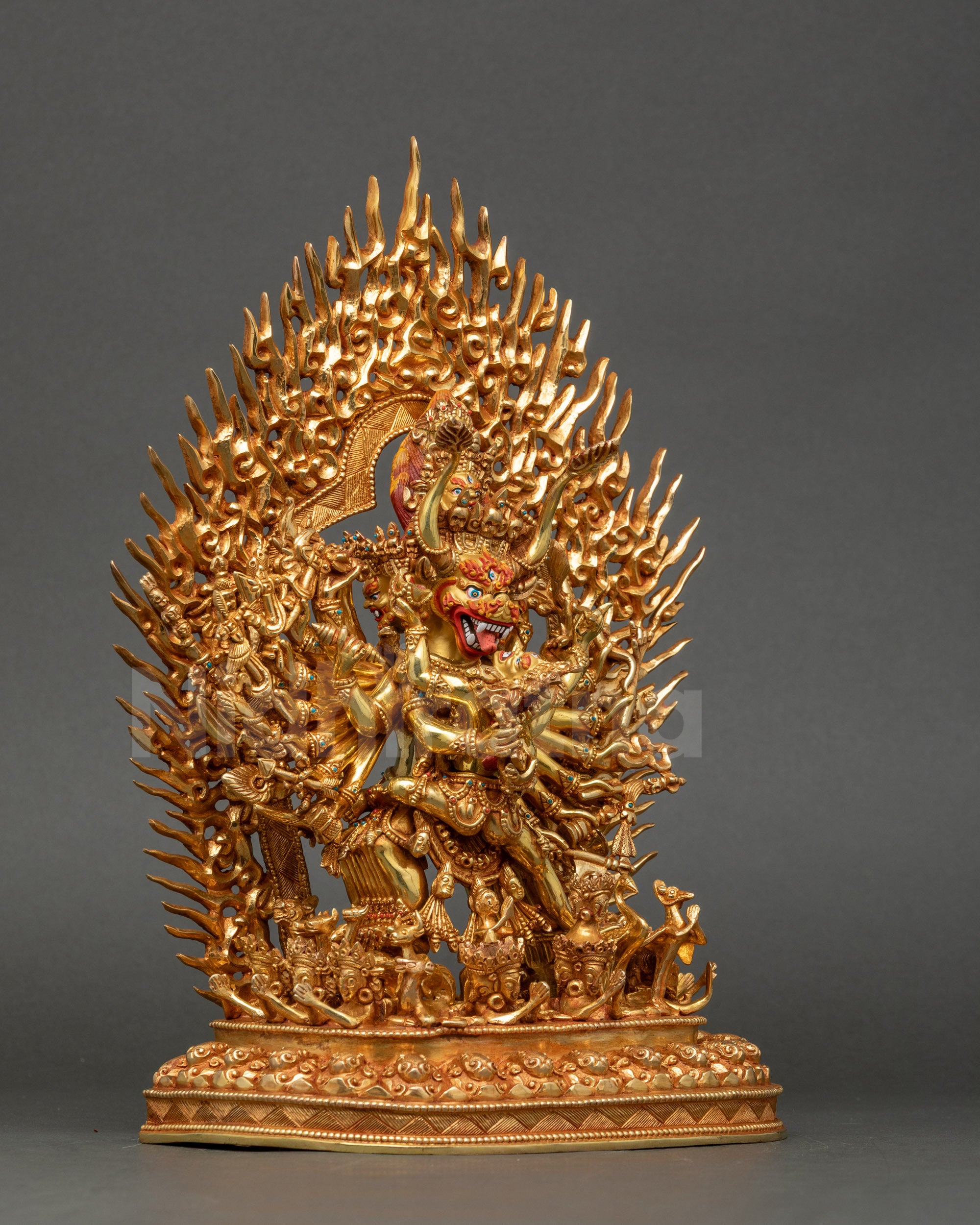 Right side of Yamantaka and Vajravetali consort showcasing blazing halo and tantric symbolism