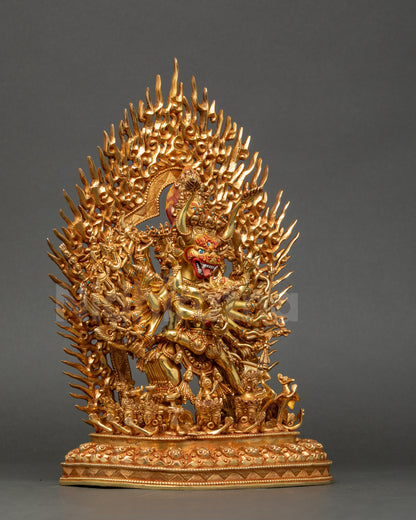 Right side of Yamantaka and Vajravetali consort showcasing blazing halo and tantric symbolism