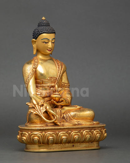 Right side view Medicine Buddha statue copper for healing meditation home altar décor
