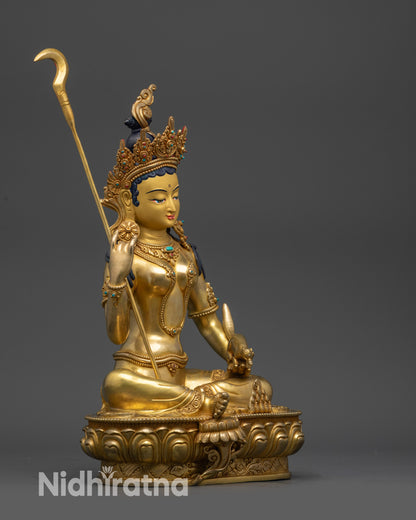 Right side view Red Tara Wish-Fulfilling Tara gold fire-gilded base
