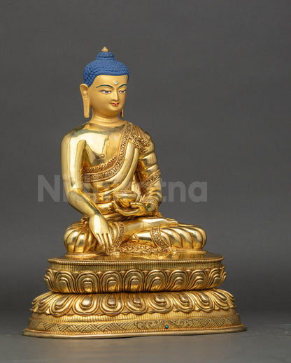 Right side view of Buddha Shakyamuni Statue lotus seat copper alloy base
