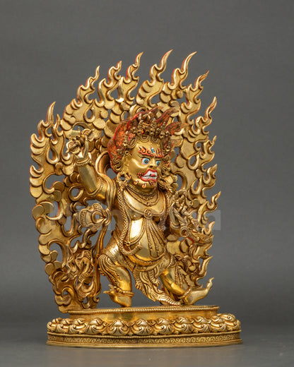 Right side view of Chana Dorje Vajrapani Statue displaying lotus base and symbolic posture