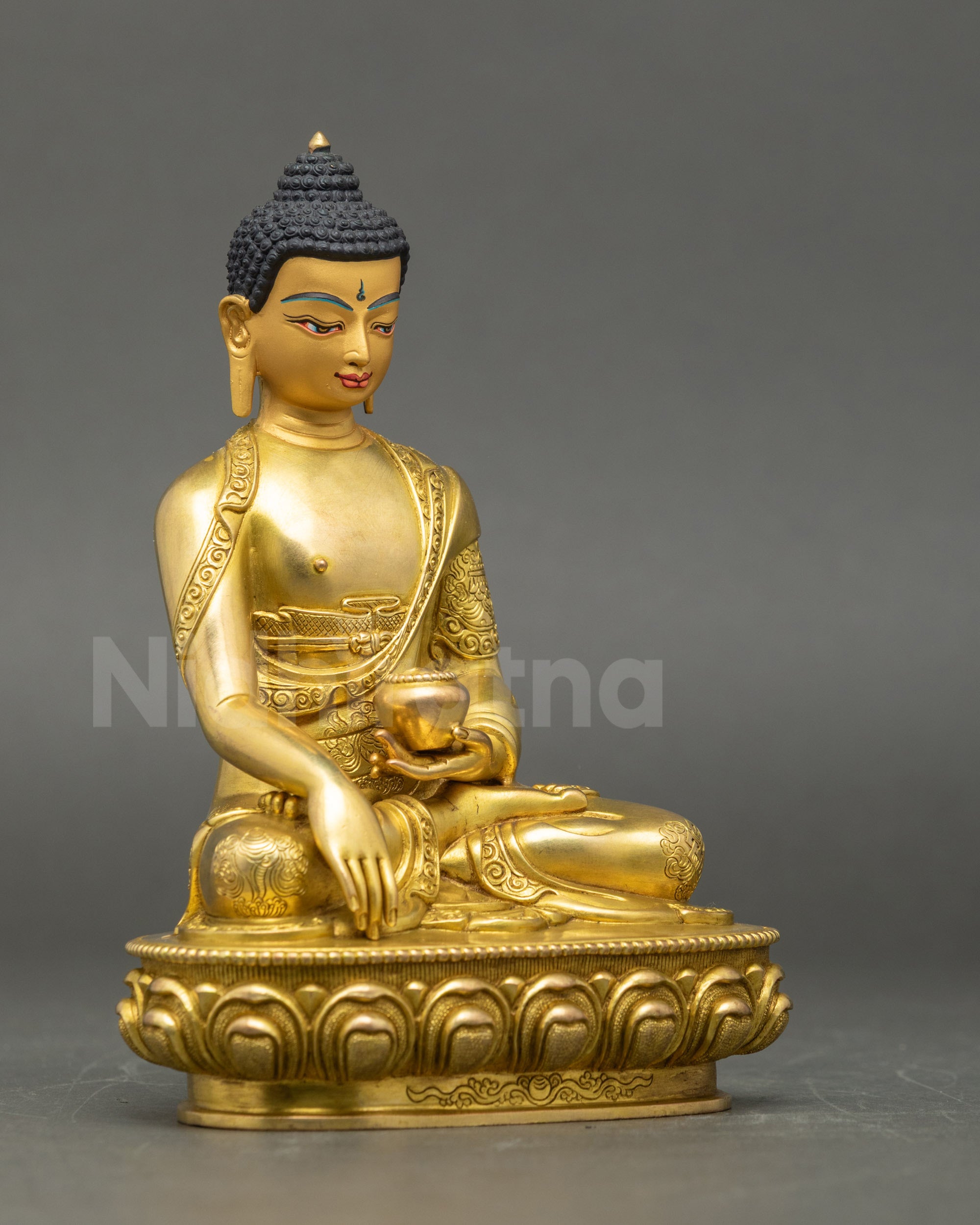 Right side view of Gautama Buddha Statue on lotus meditation seat