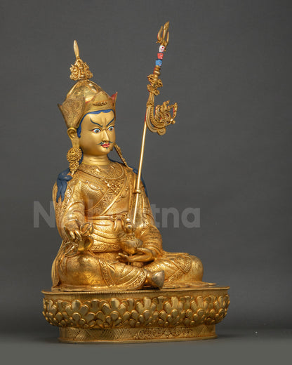Right side view of Guru Rinpoche Statue, Authentic Himalayan meditation art
