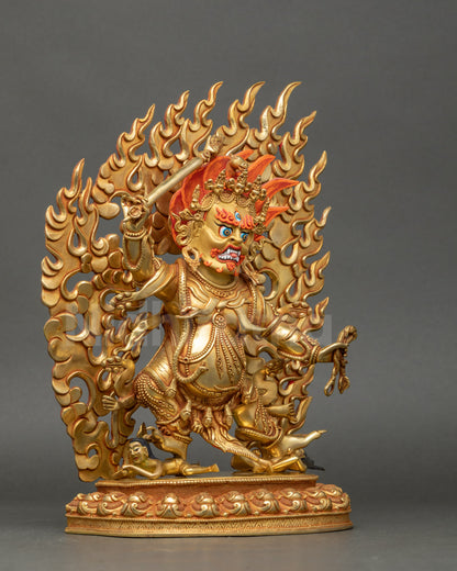 Right side view of Hayagriva Statue showing handcrafted Nepalese copper artistry