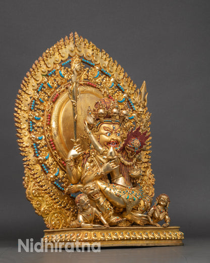 Right side view of Hayagriva Yab-Yum sculpture, copper Buddhist protector deity
