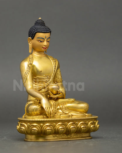 Right side view of Shakyamuni Buddha Statue highlighting flowing robes and features