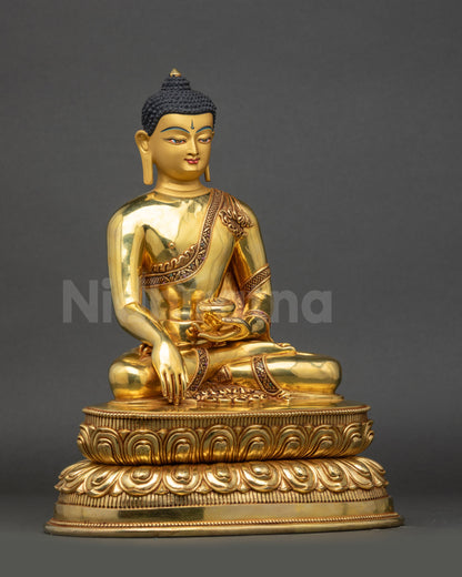 Right side view of Shakyamuni Buddha Statue showing bhumisparsa mudra and lotus seat