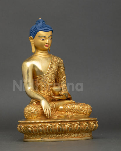 Right side view of Shakyamuni Buddha statue in earth-touching mudra Nepal art