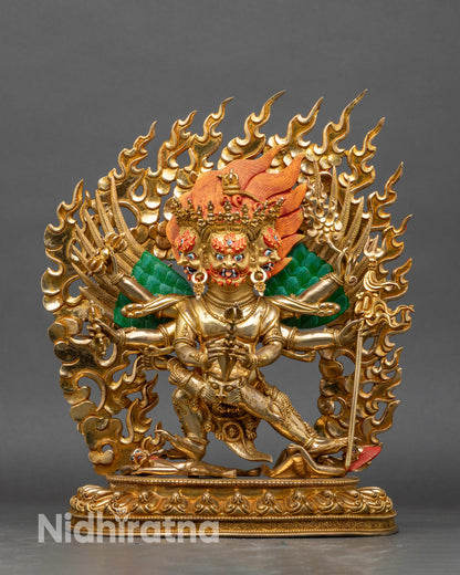 Right side view of Vajrakilaya statue, copper and 24K gold fire-gilded, spiritual protector