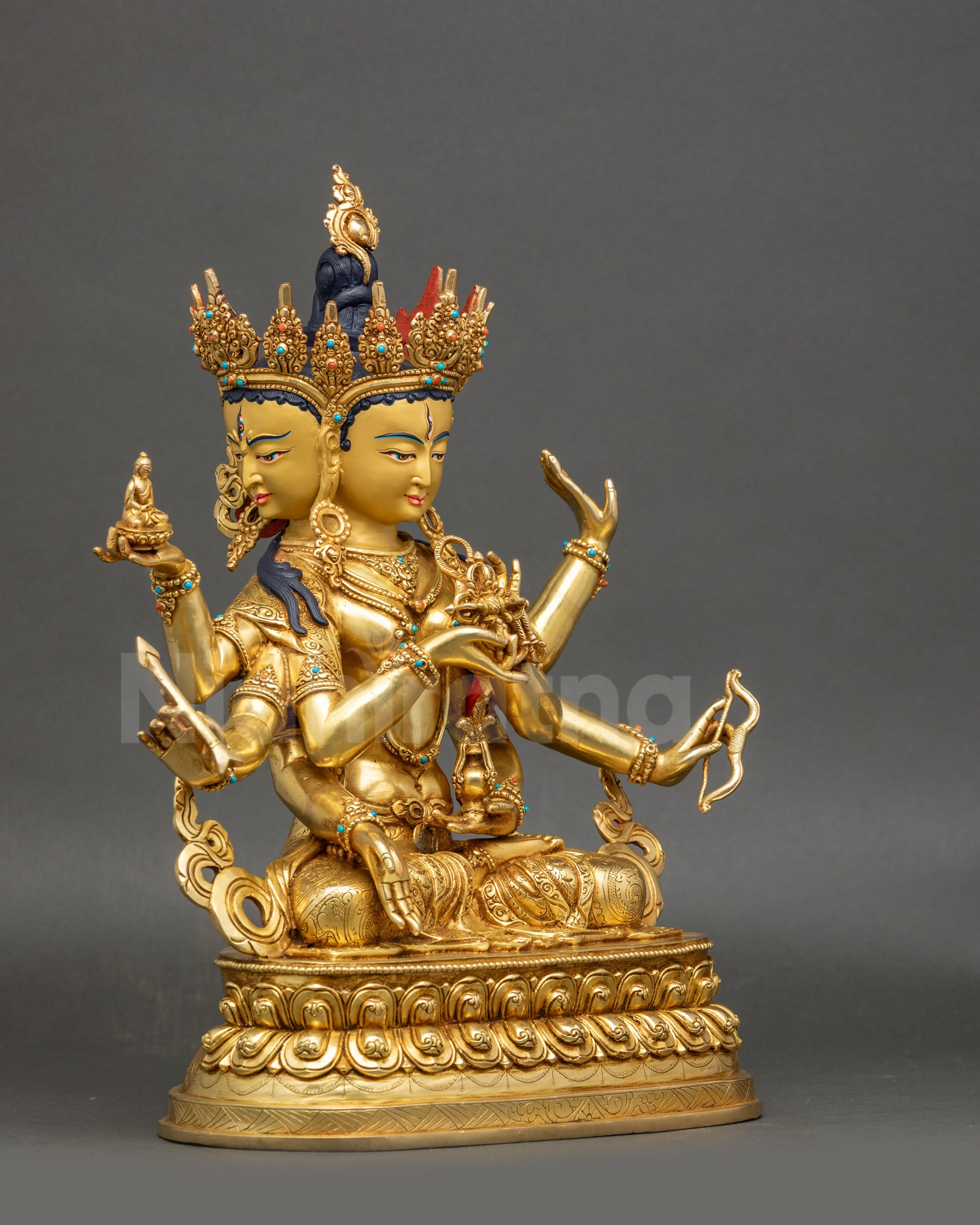Right side view of authentic Namgyalma longevity Buddha with arrow and sacred implements