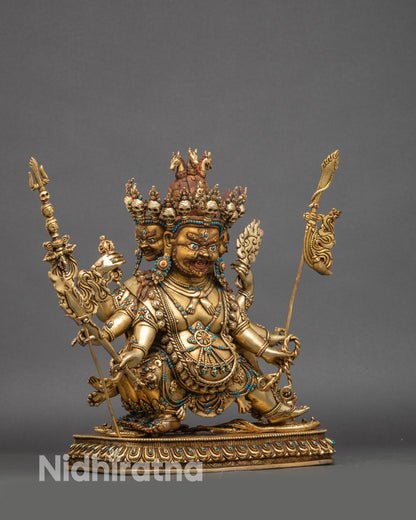 Right view of Hayagriva statue with multiple arms and sacred implements