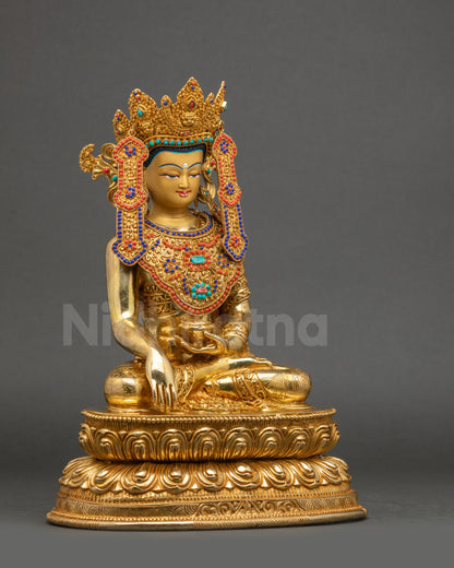 Right view side Jowo Rinpoche Statue displaying Patra bowl and sculpted robe details