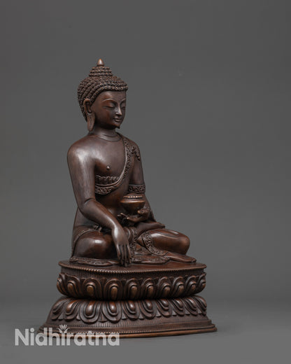 Right view side: Right side view of Shakyamuni Buddha holding Patra bowl on lotus seat
