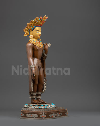 Right view side of Dipankara Buddha statue on semi-precious stone pedestal
