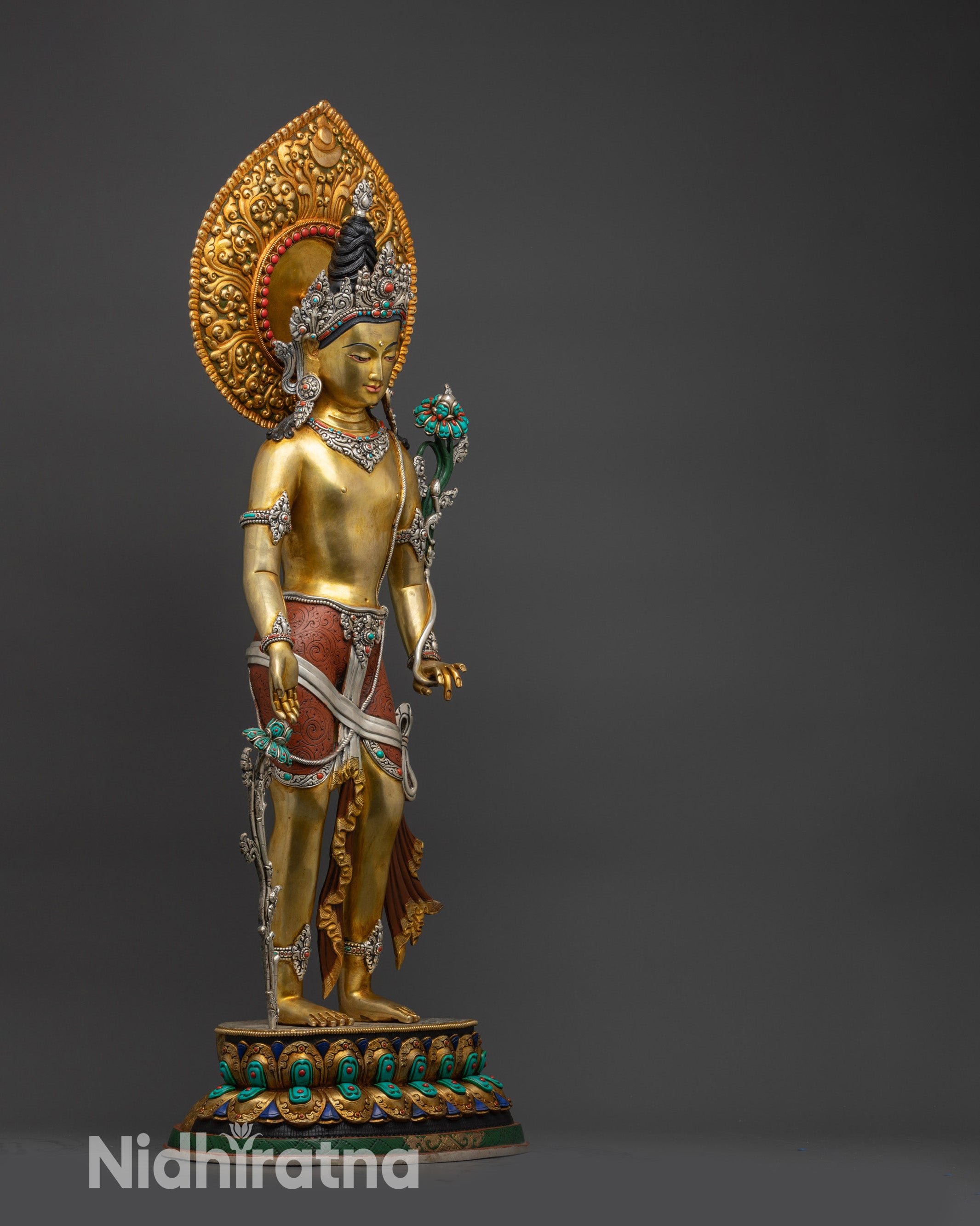 Right view side of Lokeshwor (Padmapani) statue on double-lotus seat
