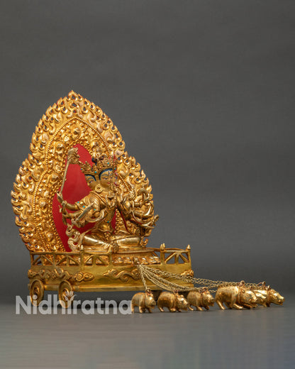 Right view side of Marichi sculpture on lotus throne with halo and seven pigs