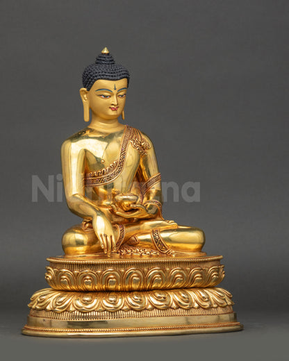 Right view side of Siddhartha Gautama Buddha statue on double-layered lotus flower