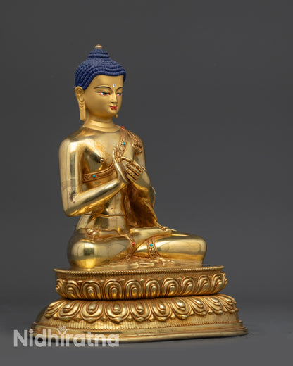 Right view side of Suvarnabhadra Vimala Buddha statue highlighting lotus seat and robe
