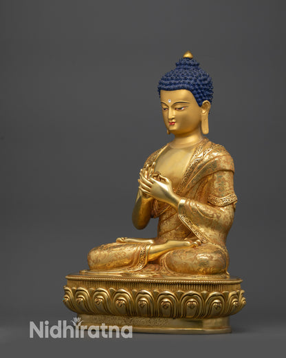 Right view side of Vairocana Buddha statue seated in lotus posture performing Dharmachakra Mudra
