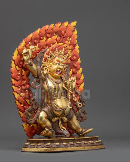 Right view side of Vajrapani copper alloy statue with serpent necklace and stance