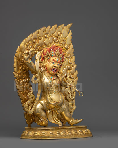 Right view side of Vajrapani holding vajra, showing dynamic dancing posture
