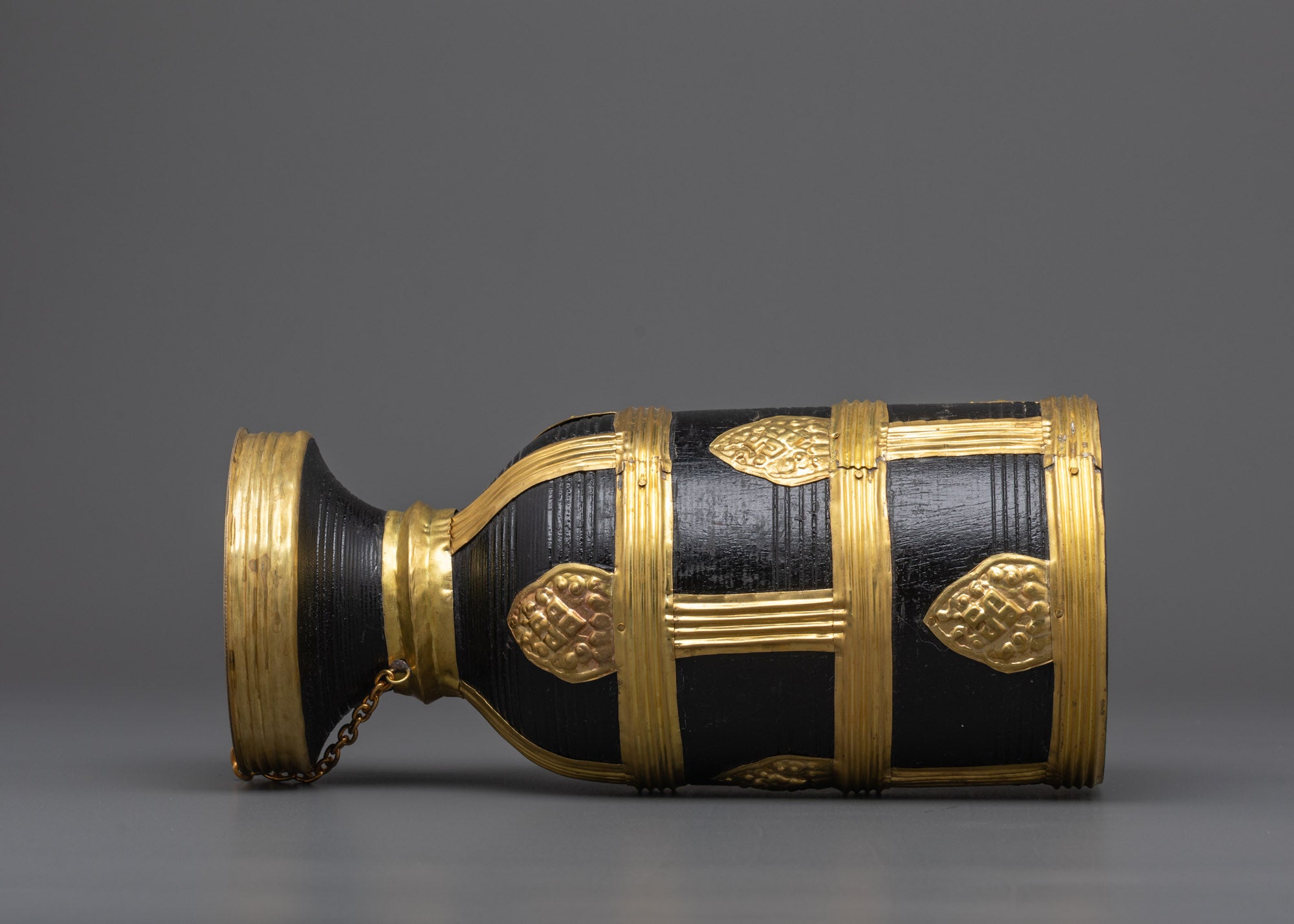 Natural Wood and Gold-Plated Theki | Traditional Nepali Ritual