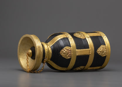 Natural Wood and Gold-Plated Theki | Traditional Nepali Ritual