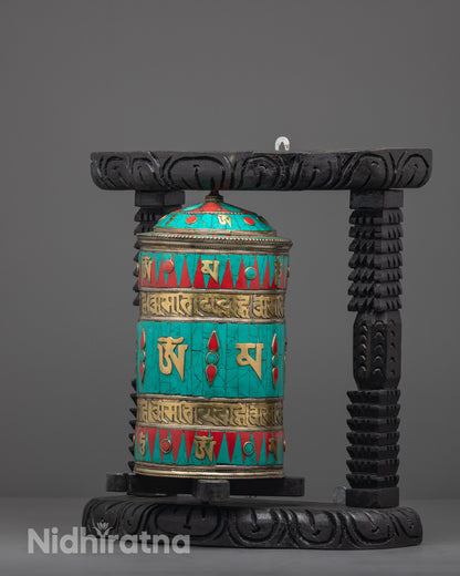 Spinning Tibetan Prayer Wheel | Handmade Buddhist Mantra Wheel