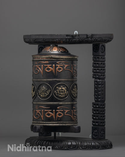 Intricately Carved Ashtamangala Prayer Wheel | Spiritual Spinner