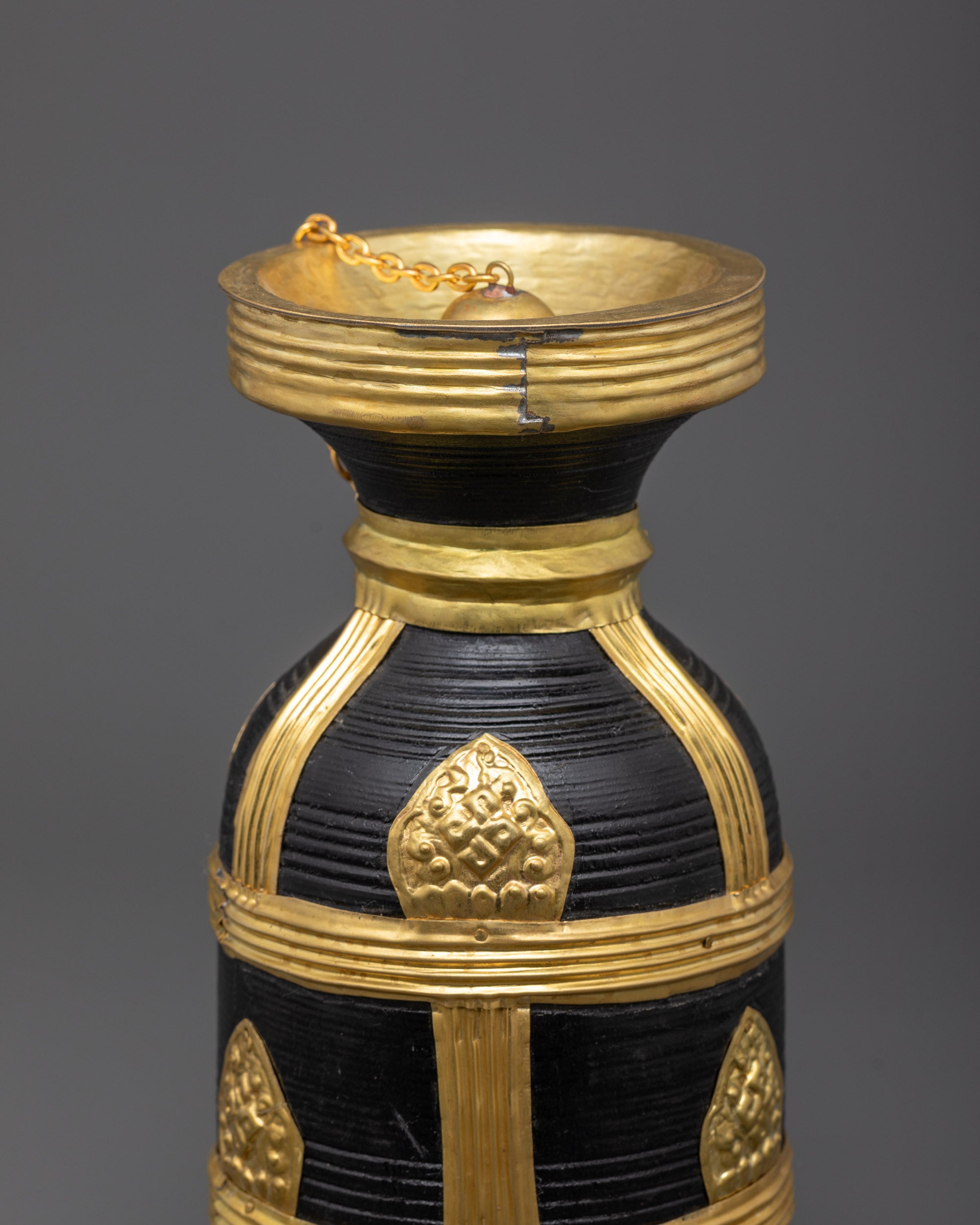 Natural Wood and Gold-Plated Theki | Traditional Nepali Ritual