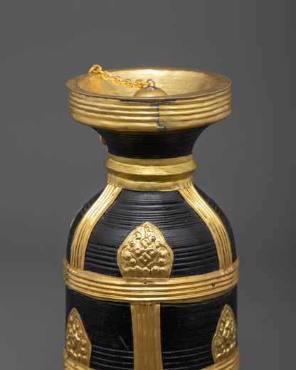Natural Wood and Gold-Plated Theki | Traditional Nepali Ritual